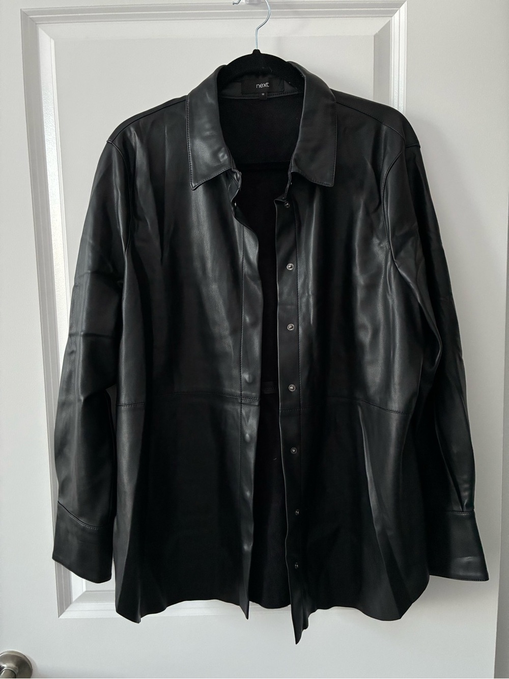 Next Size UK 18 Faux Leather Button Down Collared Lightweight Jacket Top - Black